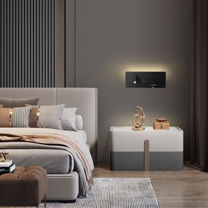 Immax 08287L - LED Väggspotlight med hylla, USB-port och trådlös laddning Be PREPARE LED/3W/230V + LED/3W svart