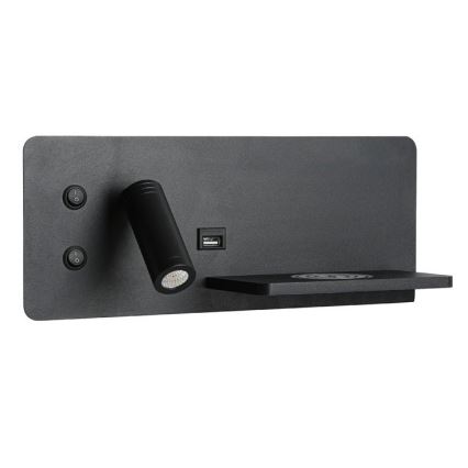 Immax 08287L - LED Väggspotlight med hylla, USB-port och trådlös laddning Be PREPARE LED/3W/230V + LED/3W svart