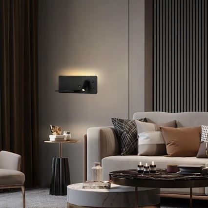 Immax 08288L - LED Väggspotlight med hylla, USB-port och trådlös laddning Be PREPARE LED/3W/230V + LED/3W svart