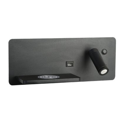 Immax 08288L - LED Väggspotlight med hylla, USB-port och trådlös laddning Be PREPARE LED/3W/230V + LED/3W svart