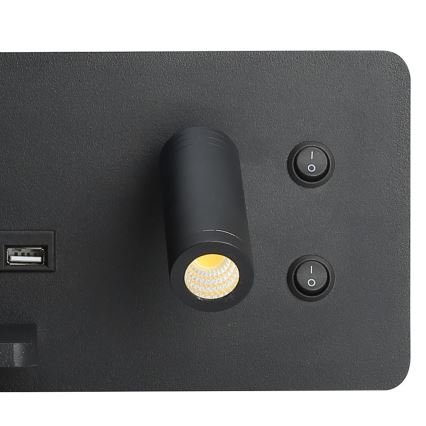 Immax 08288L - LED Väggspotlight med hylla, USB-port och trådlös laddning Be PREPARE LED/3W/230V + LED/3W svart