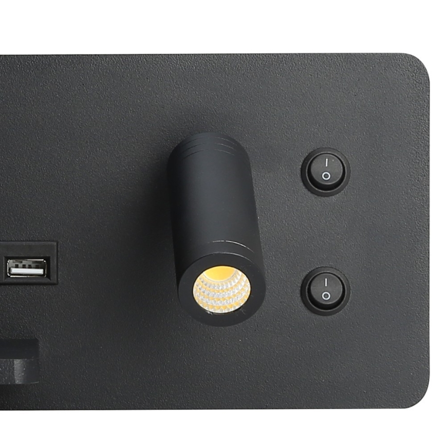 Immax 08288L - LED Väggspotlight med hylla, USB-port och trådlös laddning Be PREPARE LED/3W/230V + LED/3W svart