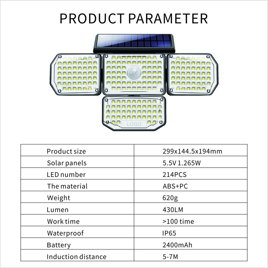 LED solcell väggbelysning med sensor LED/5W/5,5V IP65 2400 mAh
