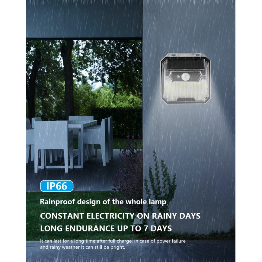 LED solcell väggbelysning med sensor LED/3W/5,5V IP65 1200 mAh