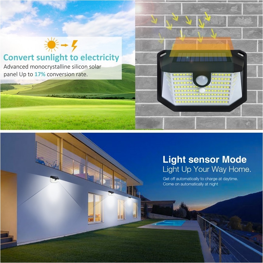 LED solcell väggbelysning med sensor LED/4W/5,5V IP65 1200 mAh