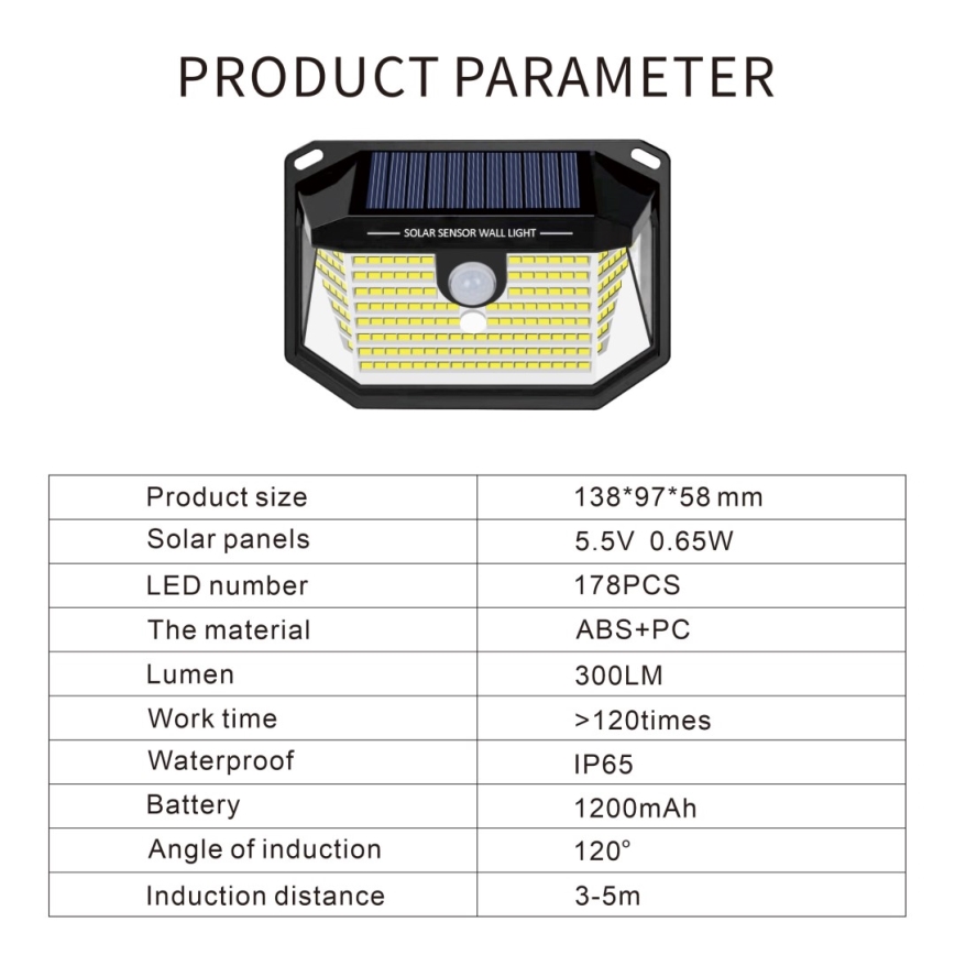 LED solcell väggbelysning med sensor LED/4W/5,5V IP65 1200 mAh