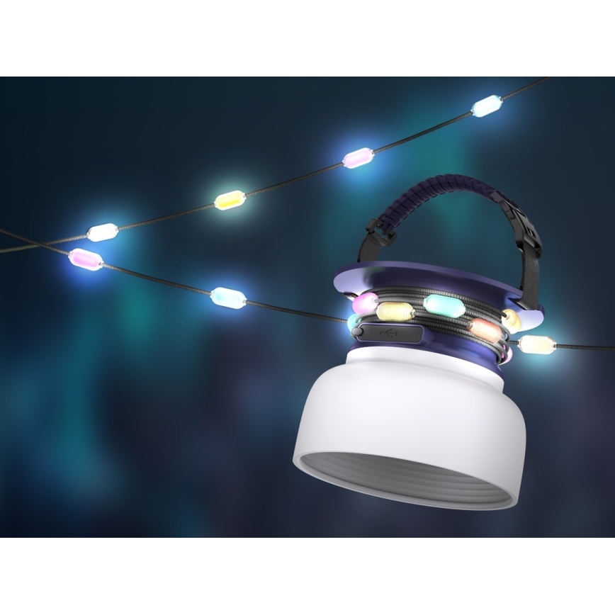 LED RGB Bärbar solcell uppladdningsbar lampa med LED kedja LED/10W/5V 3600 mAh IP65 3600 mAh