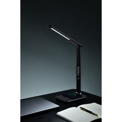 LED Dimbar skrivbordslampa med trådlös QI-laddning och USB KINGFISHER LED/8,5W/230V svart