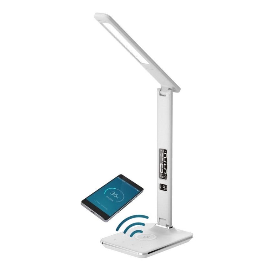 LED-dimbar bordslampa med QI trådlös laddning och USB KINGFISHER LED/8,5W/230V vit