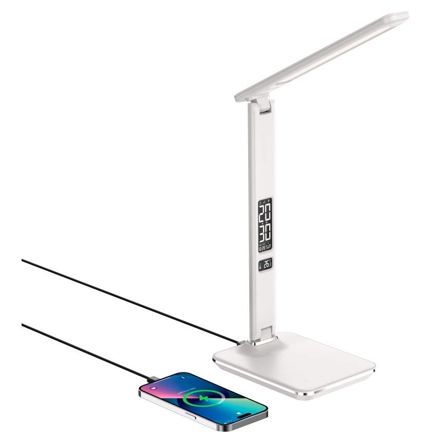 LED-dimbar bordslampa med QI trådlös laddning och USB KINGFISHER LED/8,5W/230V vit