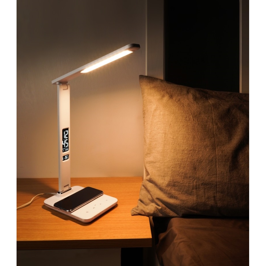 LED-dimbar bordslampa med QI trådlös laddning och USB KINGFISHER LED/8,5W/230V vit