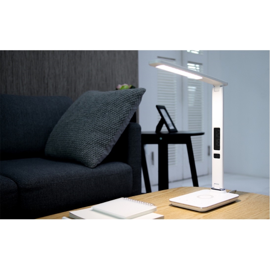 LED-dimbar bordslampa med QI trådlös laddning och USB KINGFISHER LED/8,5W/230V vit