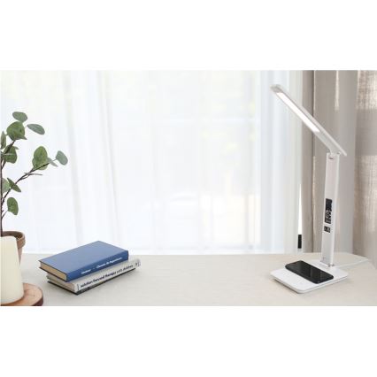 LED-dimbar bordslampa med QI trådlös laddning och USB KINGFISHER LED/8,5W/230V vit