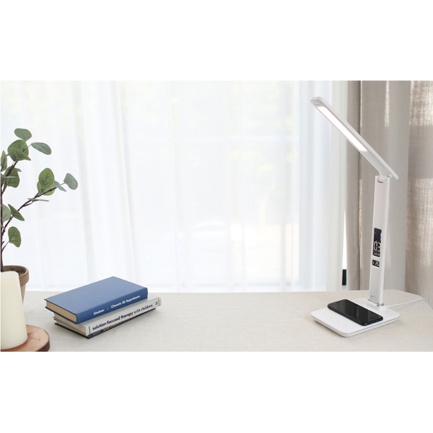 LED-dimbar bordslampa med QI trådlös laddning och USB KINGFISHER LED/8,5W/230V vit