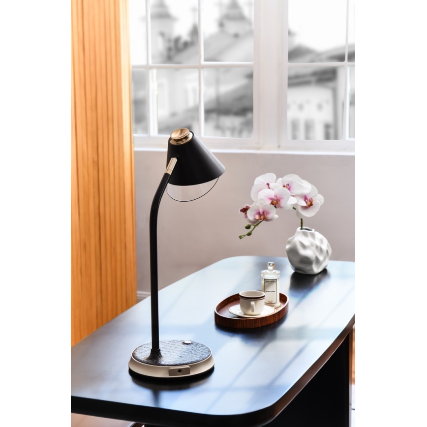 LED Dimbar bordslampa med trådlös laddning FINCH LED/9W/12/230V brun/guld