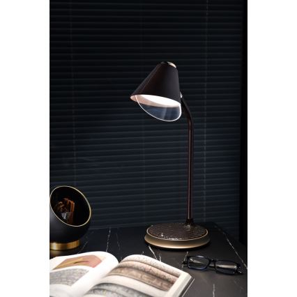 LED Dimbar bordslampa med trådlös laddning FINCH LED/9W/12/230V brun/guld