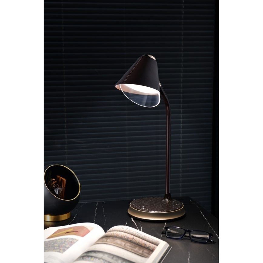 LED Dimbar bordslampa med trådlös laddning FINCH LED/9W/12/230V brun/guld