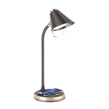 LED Dimbar bordslampa med trådlös laddning FINCH LED/9W/12/230V brun/guld