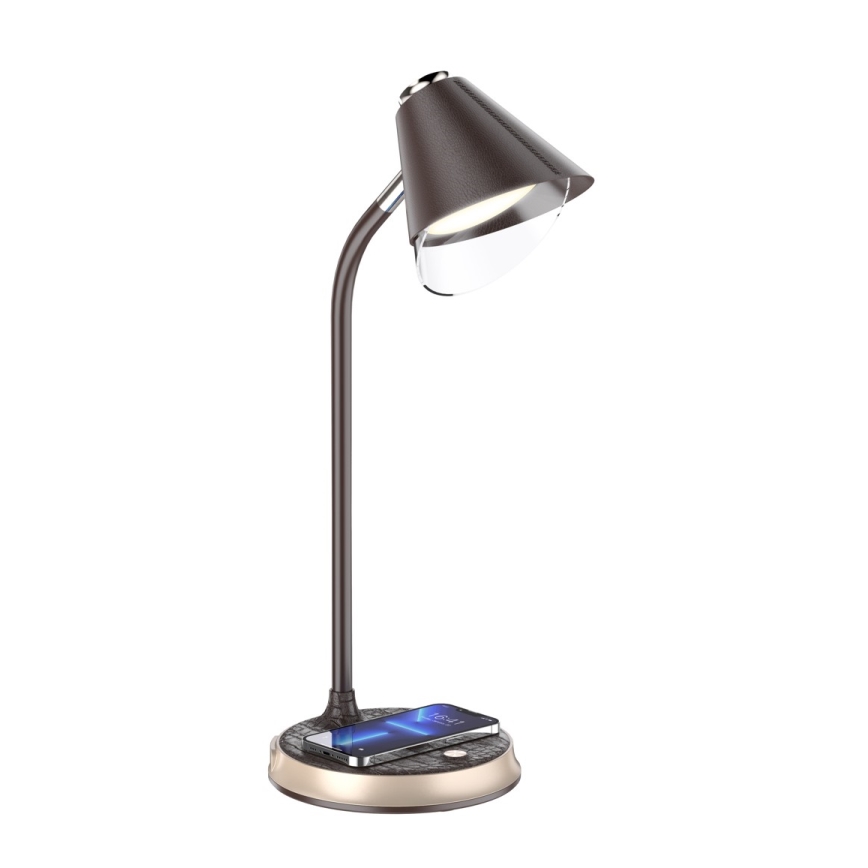 LED Dimbar bordslampa med trådlös laddning FINCH LED/9W/12/230V brun/guld