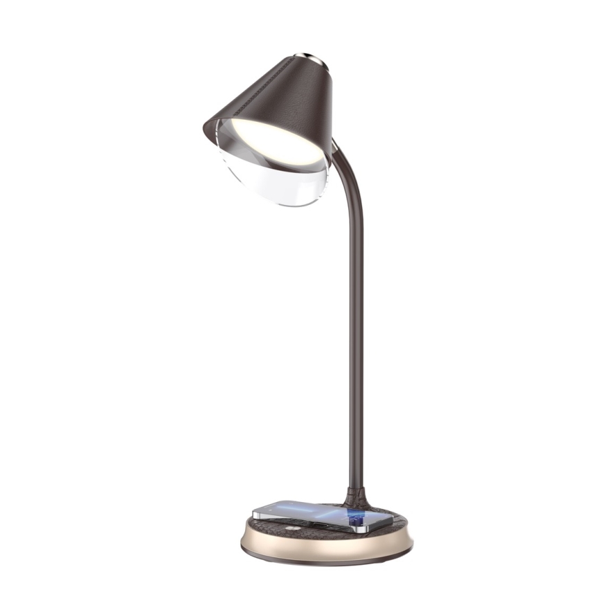 LED Dimbar bordslampa med trådlös laddning FINCH LED/9W/12/230V brun/guld