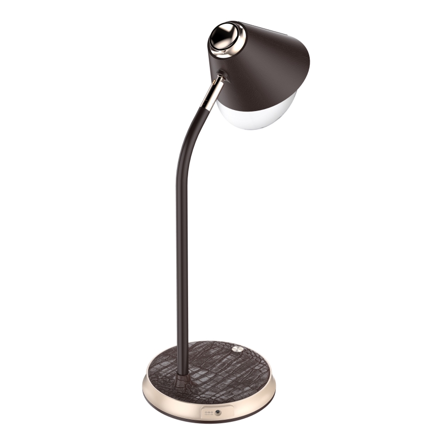 LED Dimbar bordslampa med trådlös laddning FINCH LED/9W/12/230V brun/guld