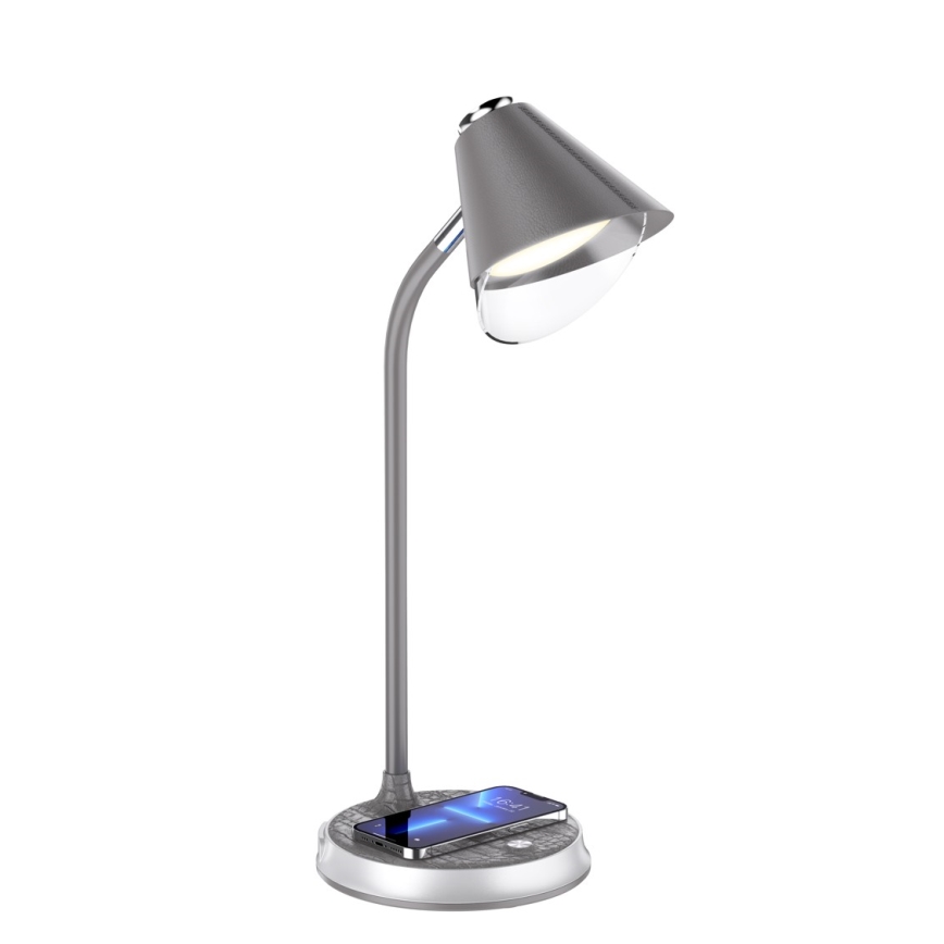 LED Dimbar bordslampa med trådlös laddning FINCH LED/9W/12/230V grå/skinande krom