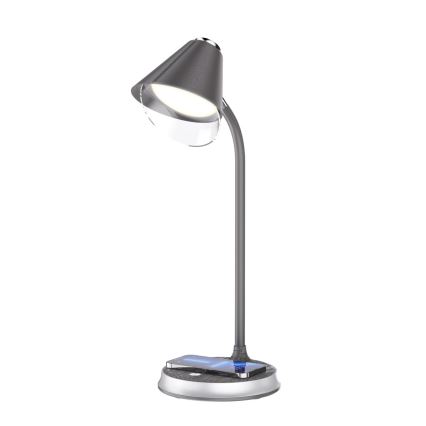 LED Dimbar bordslampa med trådlös laddning FINCH LED/9W/12/230V grå/skinande krom