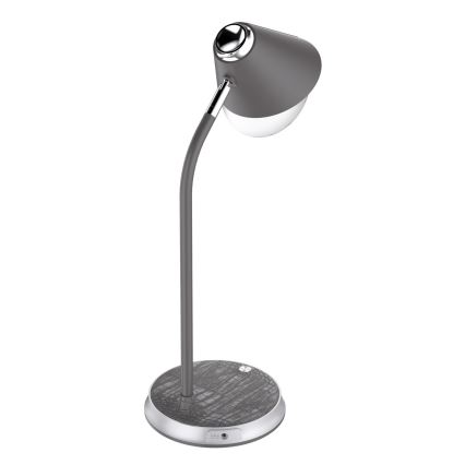 LED Dimbar bordslampa med trådlös laddning FINCH LED/9W/12/230V grå/skinande krom