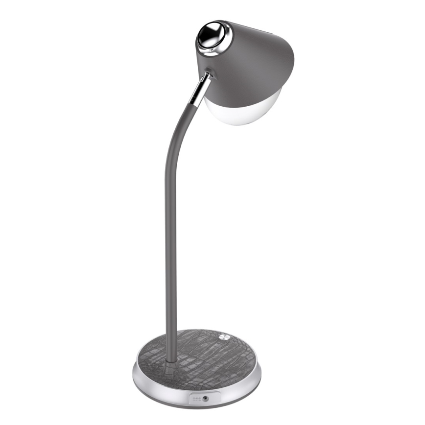 LED Dimbar bordslampa med trådlös laddning FINCH LED/9W/12/230V grå/skinande krom