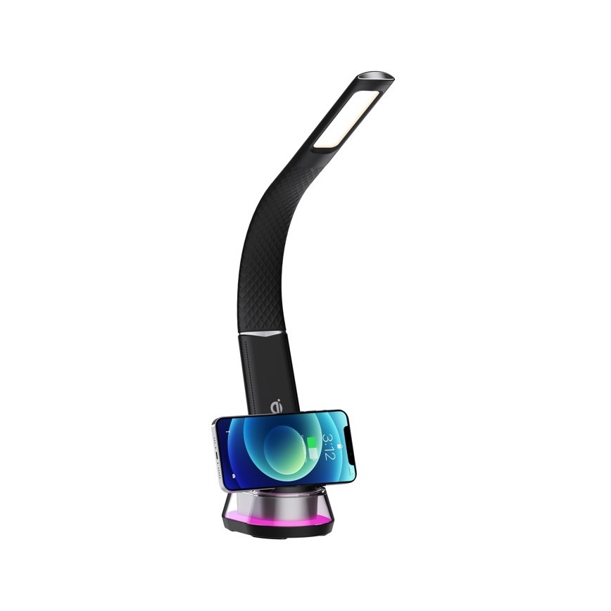 LED RGB Dimbar bordslampa med trådlös laddning CORELLA LED/7W/12/230V svart