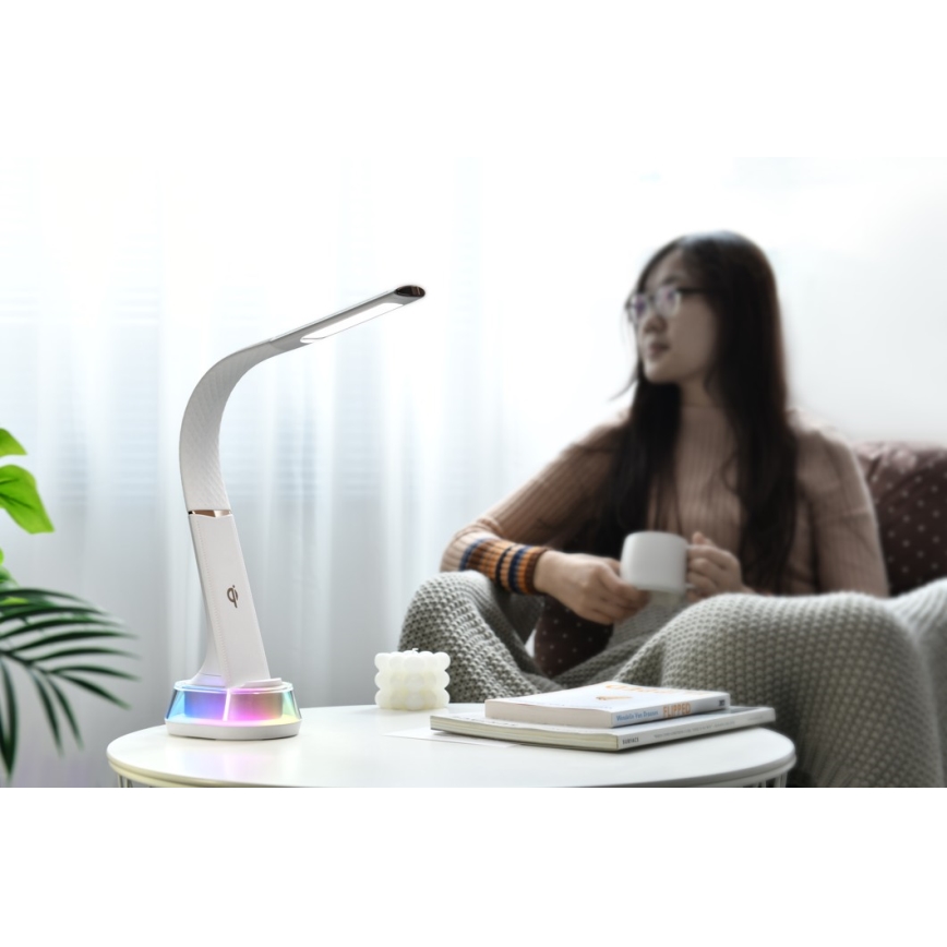 LED RGB Dimbar bordslampa med trådlös laddning CORELLA LED/7W/12/230V vit