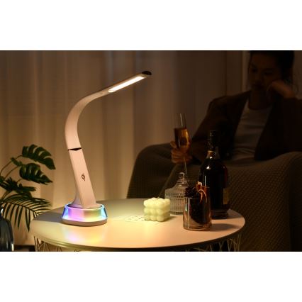 LED RGB Dimbar bordslampa med trådlös laddning CORELLA LED/7W/12/230V vit