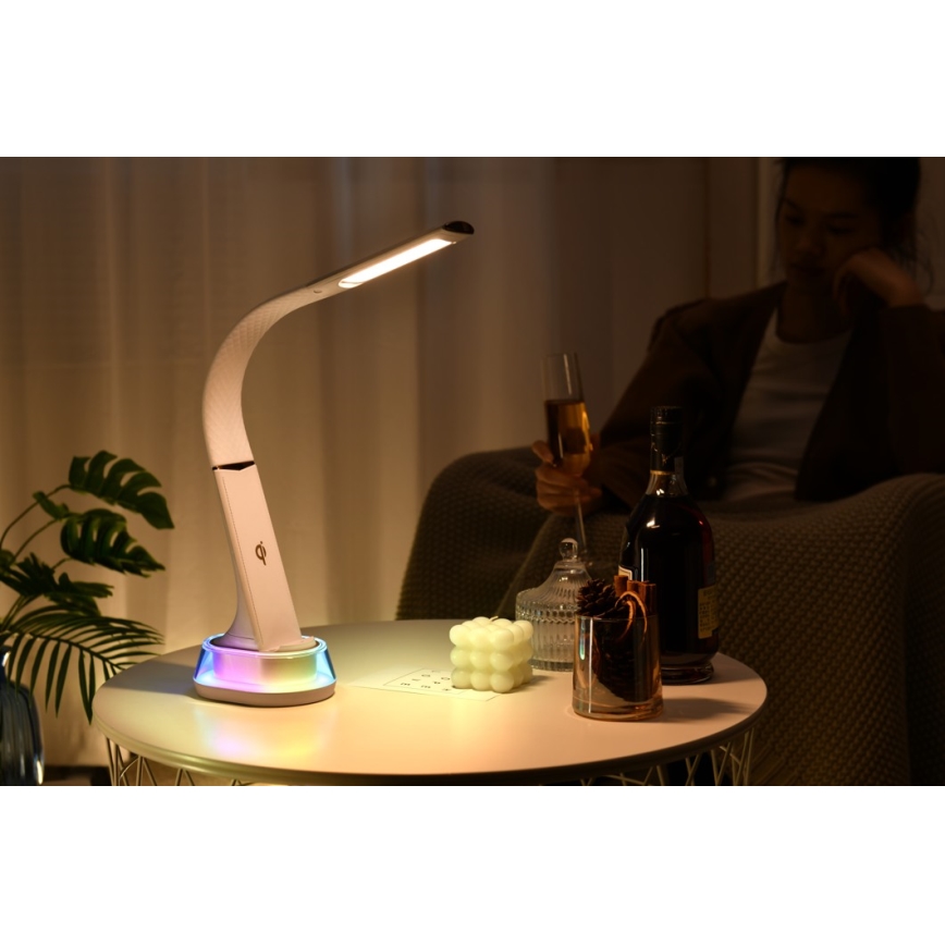 LED RGB Dimbar bordslampa med trådlös laddning CORELLA LED/7W/12/230V vit