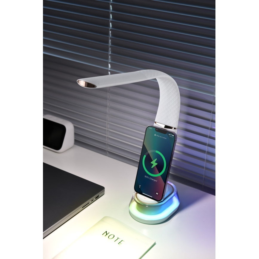 LED RGB Dimbar bordslampa med trådlös laddning CORELLA LED/7W/12/230V vit