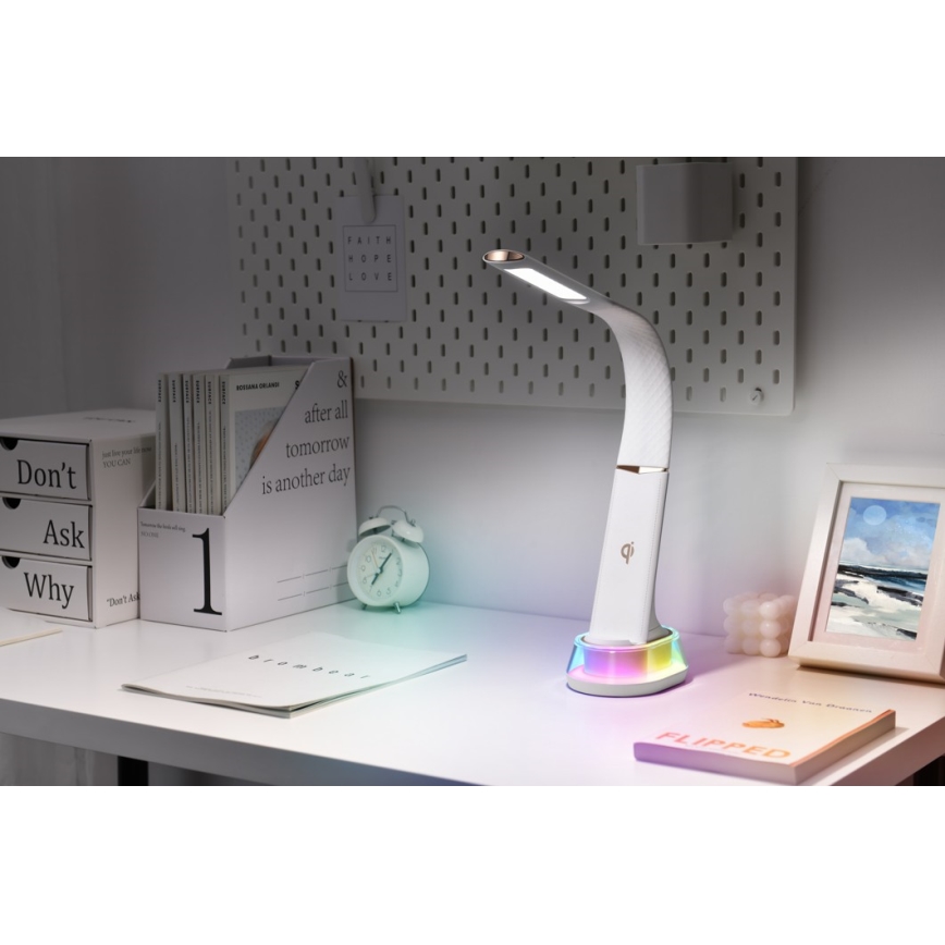 LED RGB Dimbar bordslampa med trådlös laddning CORELLA LED/7W/12/230V vit