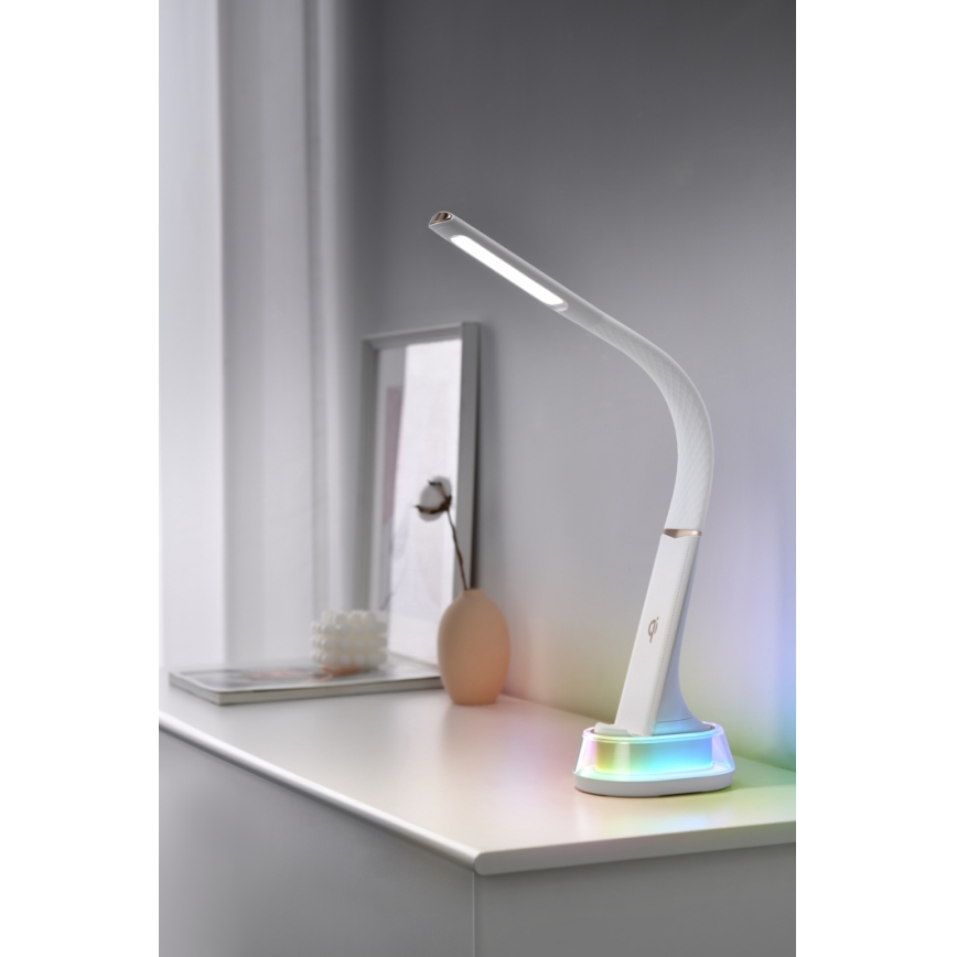 LED RGB Dimbar bordslampa med trådlös laddning CORELLA LED/7W/12/230V vit