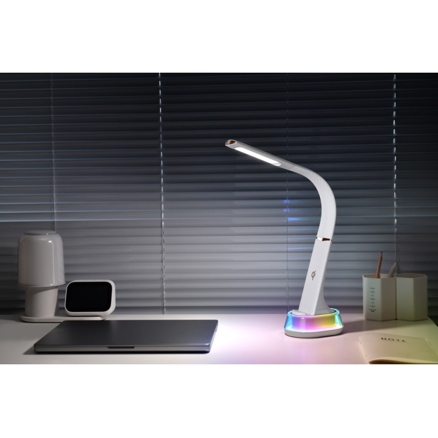 LED RGB Dimbar bordslampa med trådlös laddning CORELLA LED/7W/12/230V vit