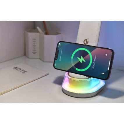 LED RGB Dimbar bordslampa med trådlös laddning CORELLA LED/7W/12/230V vit