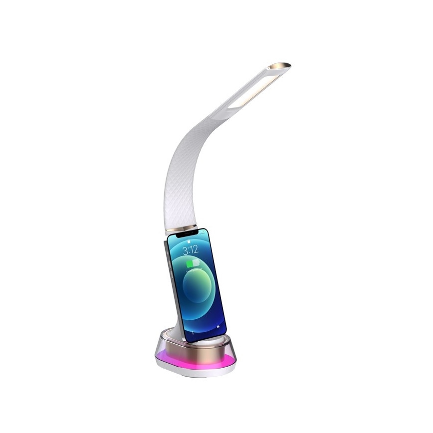 LED RGB Dimbar bordslampa med trådlös laddning CORELLA LED/7W/12/230V vit