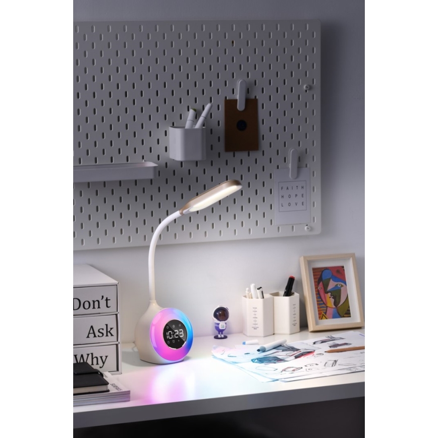 LED RGBW Ljusreglerad bordslampa med väckarklocka FALCON LED/10W/12V