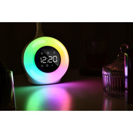 LED RGBW Ljusreglerad bordslampa med väckarklocka FALCON LED/10W/12V