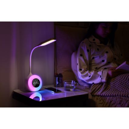 LED RGBW Ljusreglerad bordslampa med väckarklocka FALCON LED/10W/12V