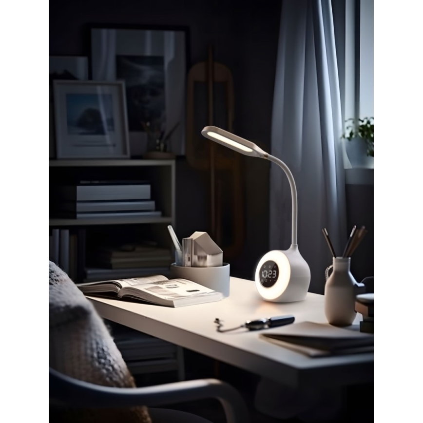 LED RGBW Ljusreglerad bordslampa med väckarklocka FALCON LED/10W/12V