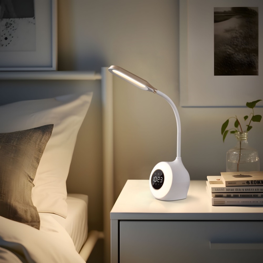 LED RGBW Ljusreglerad bordslampa med väckarklocka FALCON LED/10W/12V