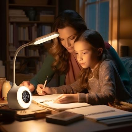 LED RGBW Ljusreglerad bordslampa med väckarklocka FALCON LED/10W/12V