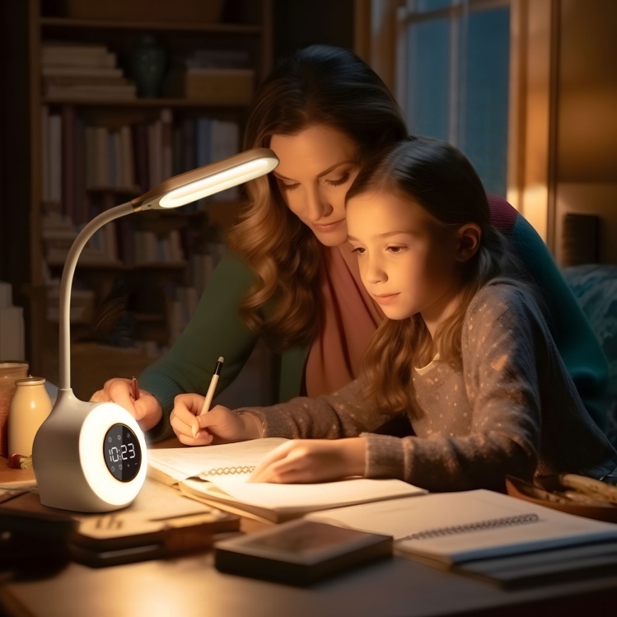 LED RGBW Ljusreglerad bordslampa med väckarklocka FALCON LED/10W/12V