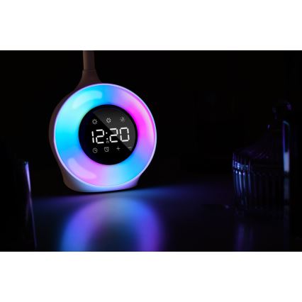 LED RGBW Ljusreglerad bordslampa med väckarklocka FALCON LED/10W/12V