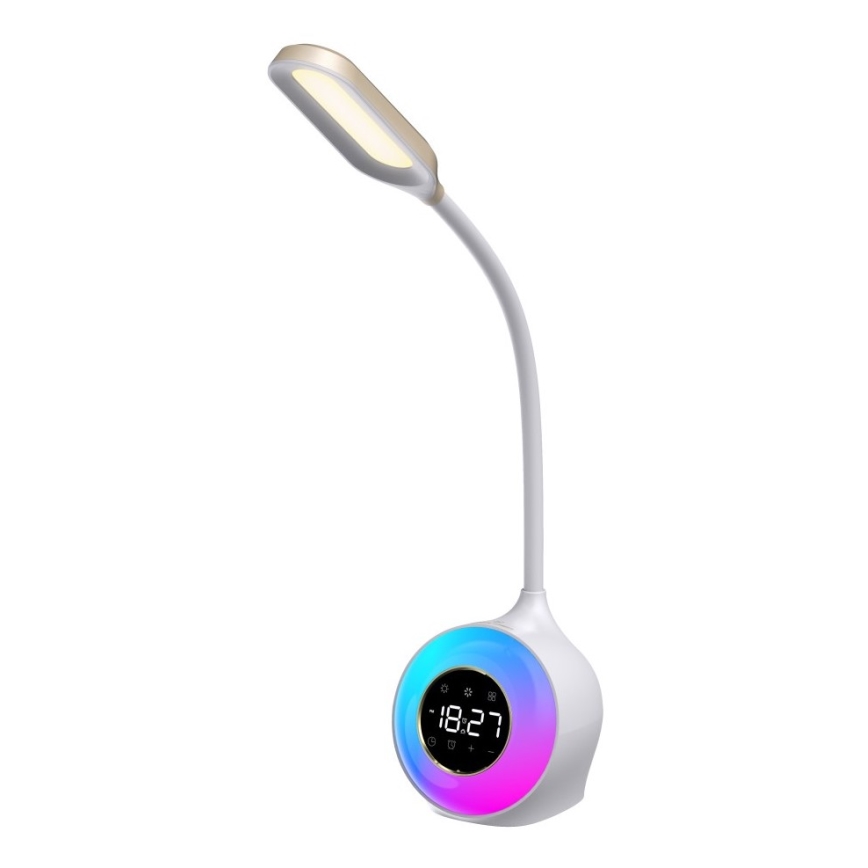 LED RGBW Ljusreglerad bordslampa med väckarklocka FALCON LED/10W/12V