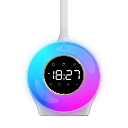 LED RGBW Ljusreglerad bordslampa med väckarklocka FALCON LED/10W/12V
