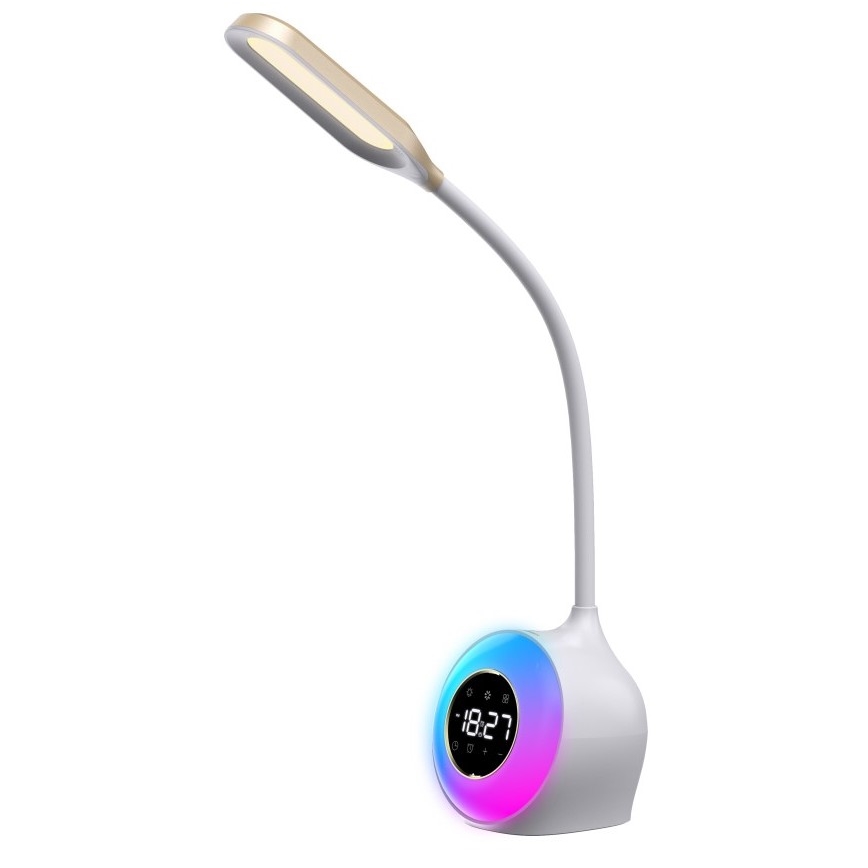 LED RGBW Ljusreglerad bordslampa med väckarklocka FALCON LED/10W/12V